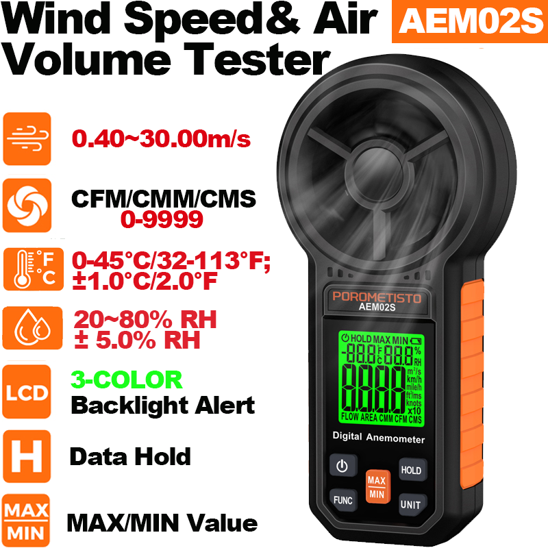 Anemometer Digital Wind Speed - Цифровой анемометр AEM02S, портативный измеритель скорости
