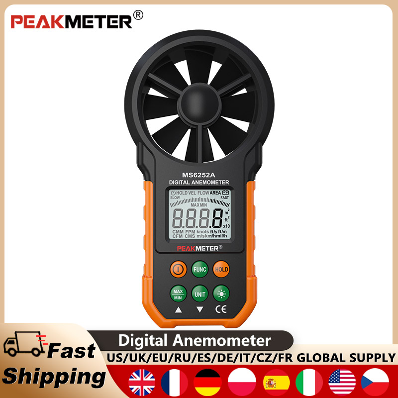 Anemometer Digital Wind Speed - PEAKMETER PM6252A Ручной анемометр с ЖК-дисплеем,