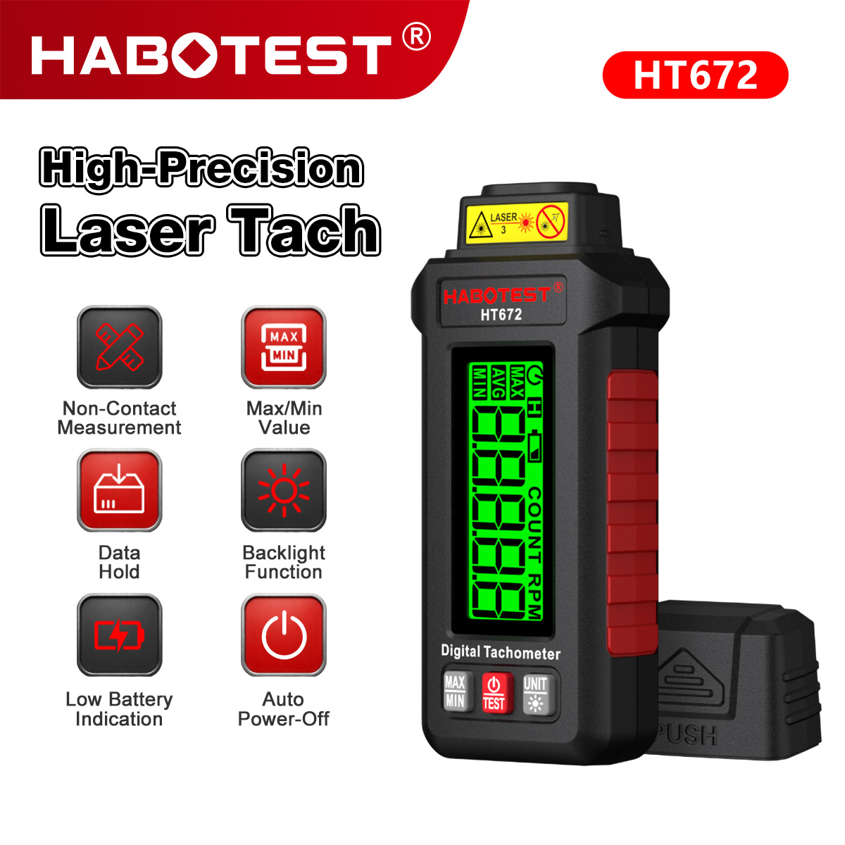 Tachometer Digital Laser Rpm - HABOTEST HT672 – миниатюрный цифровой лазерный