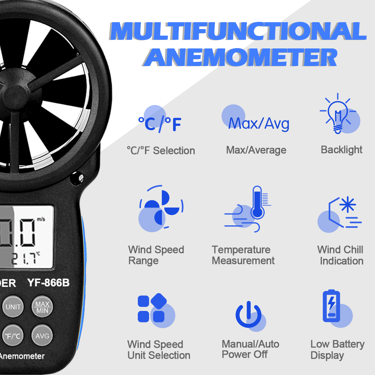Anemometer Digital Wind Speed - Цифровой анемометр 886B, компактный портативный измеритель